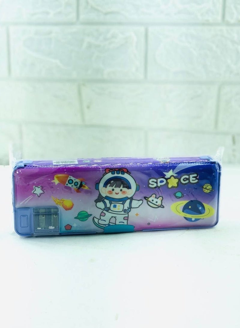 Plastic pencil case with 2 doors and 2 large and small pencil sharpeners. Small size: 9*23 cm. - Image 2