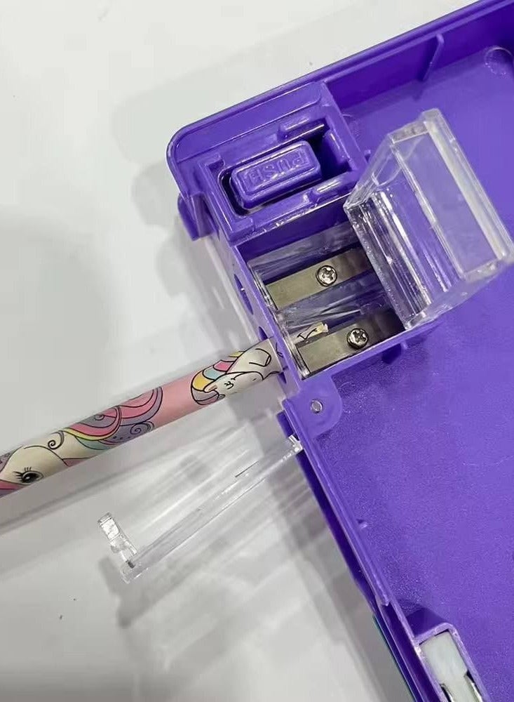 Plastic pencil case with 2 doors and 2 large and small pencil sharpeners. Small size: 9*23 cm. - Image 3