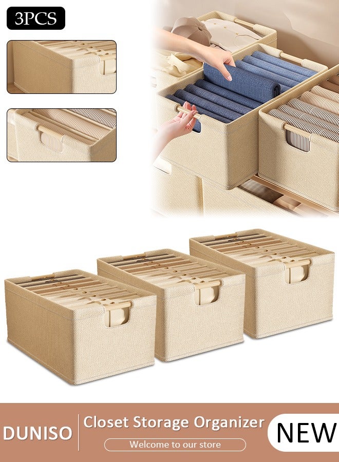 DUNISO 3pcs Foldable Closet Storage Organizer, Wardrobe Clothes Organizer For Clothing, Sheets, Toys, Books,Washable Closet Storage Boxes with Carrying Handles Cube Stackable Storage Bin for Home Bedroom Office - Image 1