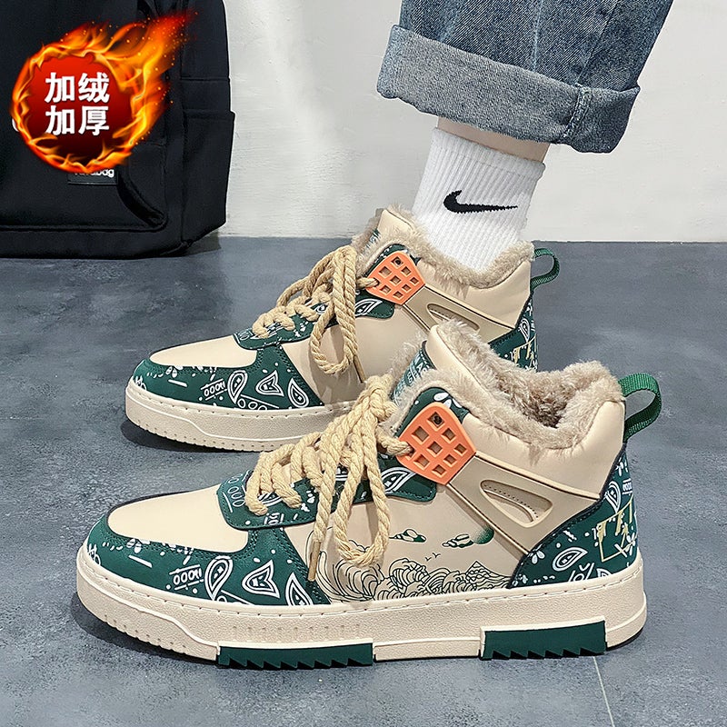 Men'S Shoes 2023 New Boys Cashew Flower Casual Flat Shoes Fleece-Lined Sports Work Tide Shoes - Image 3