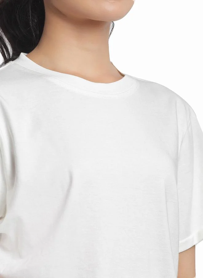 Styli Off White Cotton Short Sleeve Crop T-Shirt By Door74