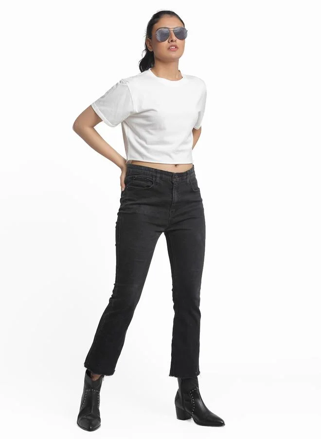 Styli Off White Cotton Short Sleeve Crop T-Shirt By Door74