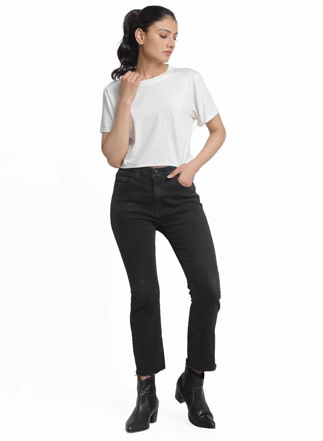 Styli Off White Cotton Short Sleeve Crop T-Shirt By Door74