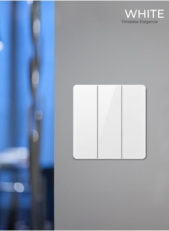 Vmax 3-Gang 2-Way Plate Switch – Modern Square Design, Smooth Triple Control, Durable & Easy Install Wall Switch (WHITE) - Image 1