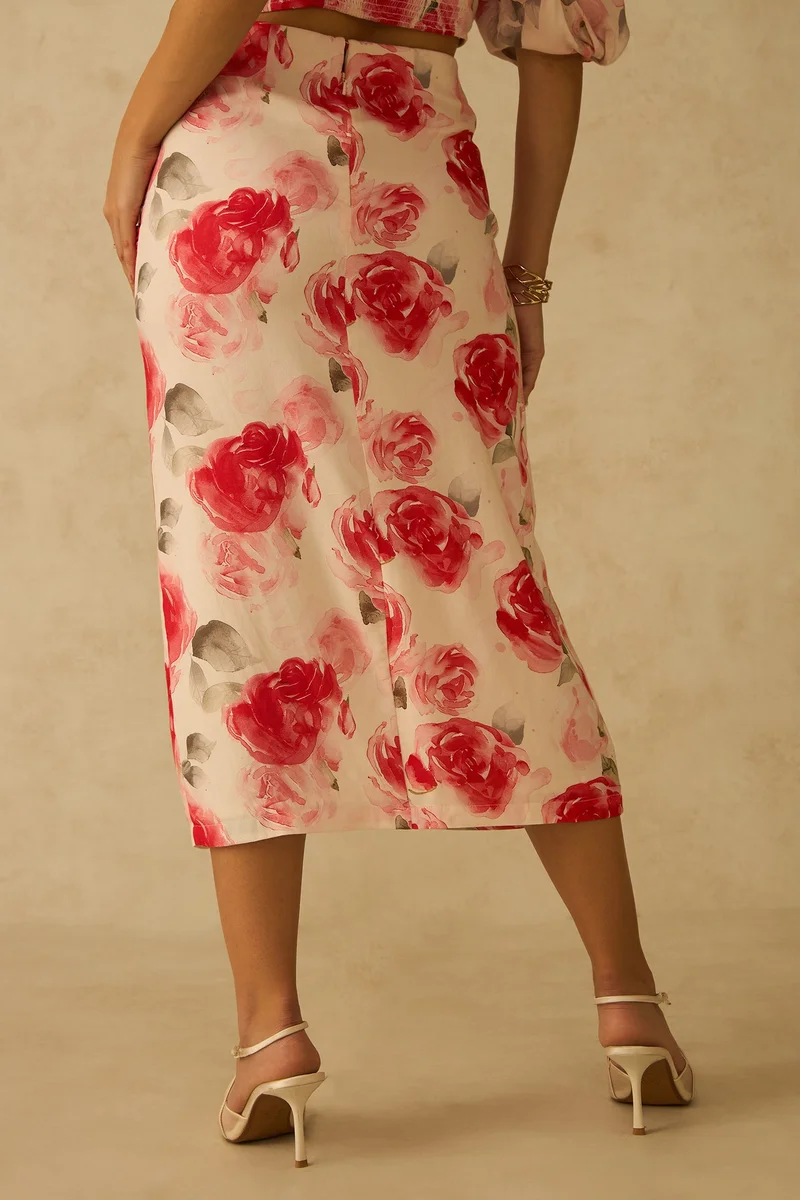 Virgio  Floral Viscose Floral Side-Slit With Ruching Skirt for Women for Women | Best Price UAE