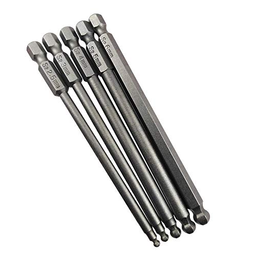 Wolfride 5Pcs Ball End Hex Shank Screwdriver Bit Set, Magnetic Ball End Drill Bit with 1/4 Inch Hex Shank 100mm Length |2.5mm 3mm 4mm 5mm 6mm - Image 1