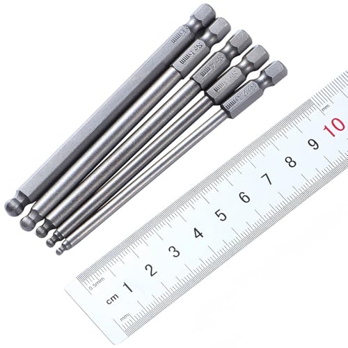 Wolfride 5Pcs Ball End Hex Shank Screwdriver Bit Set, Magnetic Ball End Drill Bit with 1/4 Inch Hex Shank 100mm Length |2.5mm 3mm 4mm 5mm 6mm - Image 3