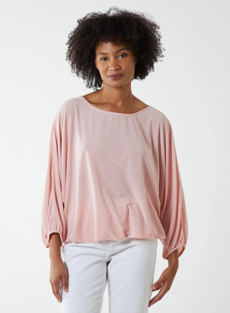 بلو فانيلا بلوزة بأكمام باتوينج وحافة مطاطية