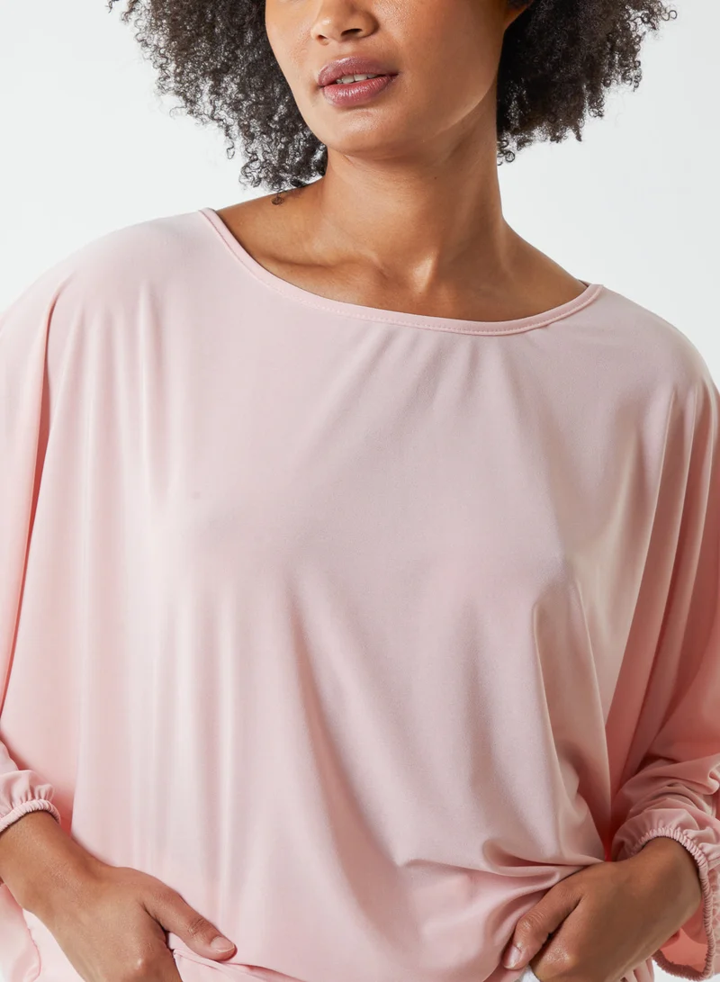 بلو فانيلا بلوزة بأكمام باتوينج وحافة مطاطية