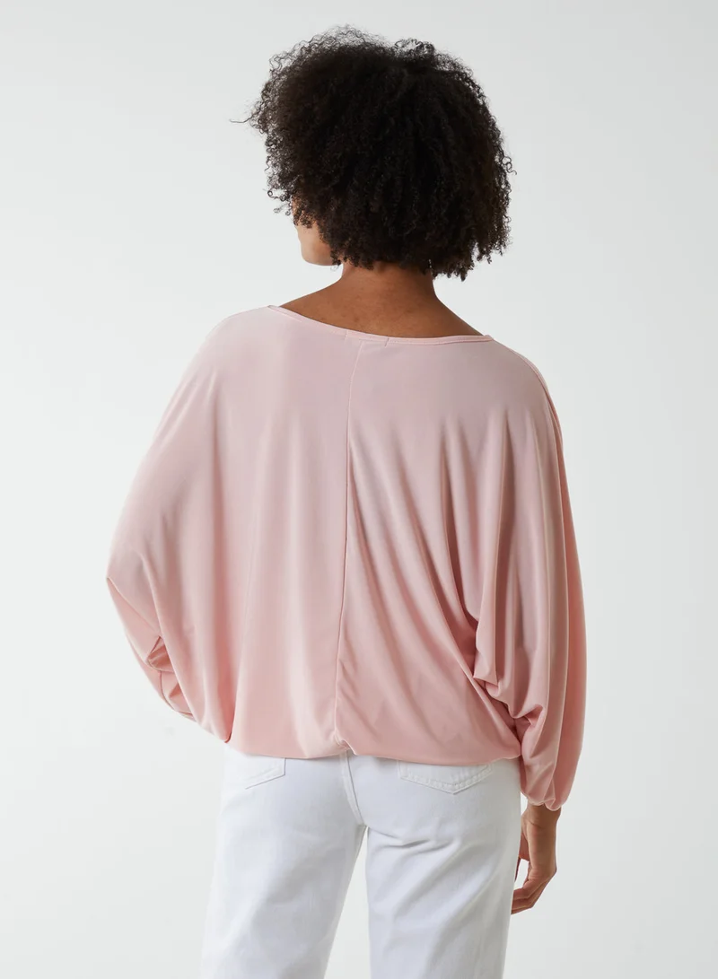 بلو فانيلا بلوزة بأكمام باتوينج وحافة مطاطية