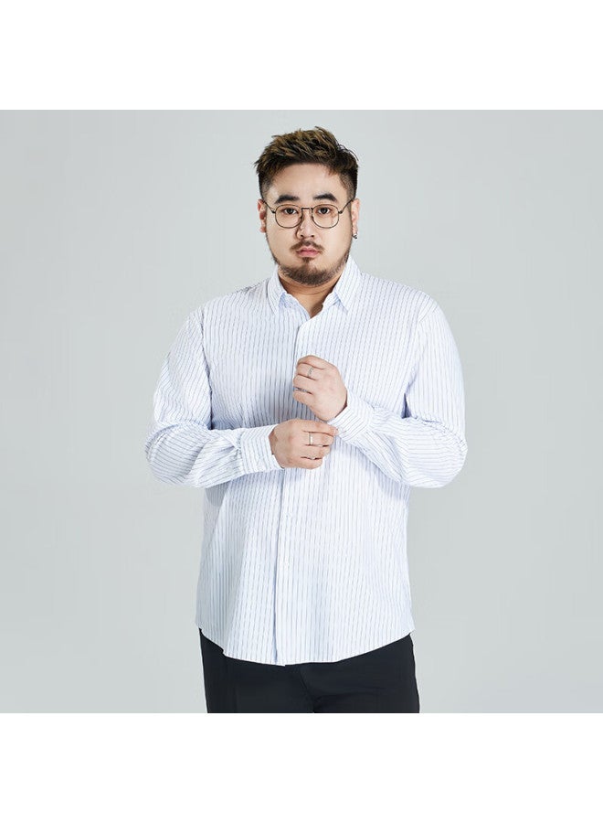 Ayoupang Ayou Pang Summer Plus Size Loose Striped Long Sleeve Shirt For Fat Men Ice Silk High Elasticity Wrinkle Resistant Non-iron Shirt - Image 5