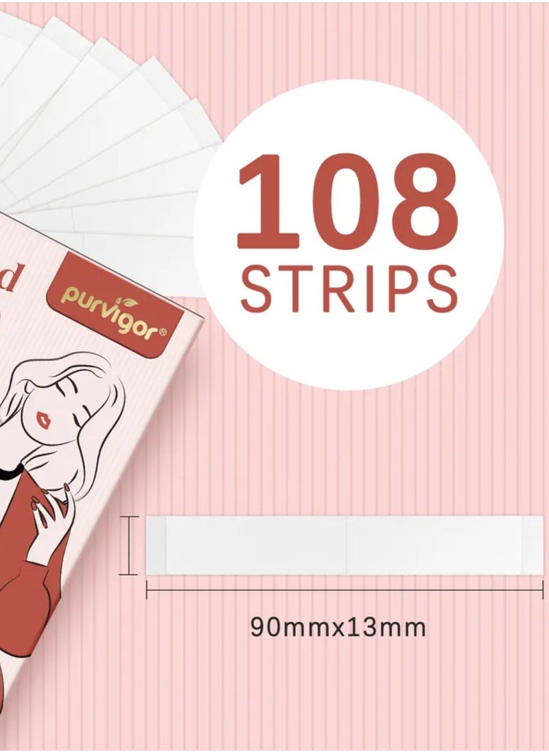 Purvigor - 108 Strips Body and Clothing Fashion Tape Double Sided Tape for Clothes Dress Tape Transparent Clothing Tape for Clothes to Skin Body Tape for Any Kinds of Clothes Ideal Tape to Hold Clothes in Place - Image 1