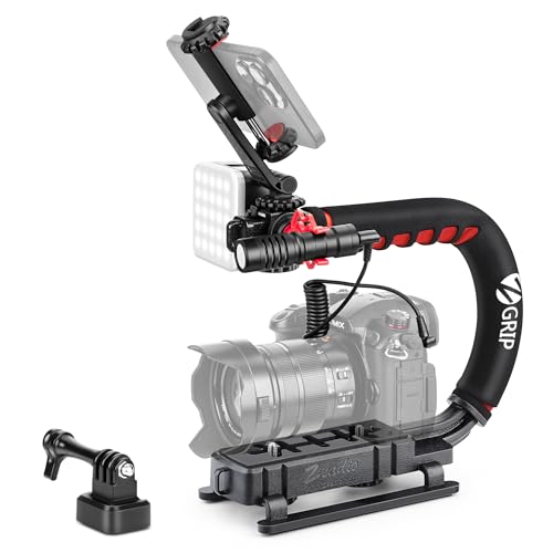 Zeadio Video Handheld Stabilizer, All-in-One Camera Handle Grip Rig Kit with Dimmable LED Video Light, Microphone, Phone Holder, Action Camera Adapter for Filmmaking Vlogging YouTube TikTok etc - Image 1