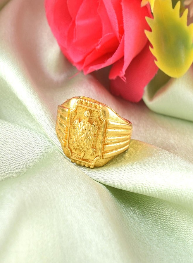 morir Gold Plated Brass Turtle Charm Tortoise Vastu Feng Shui Kachua Finger Ring For Men - Image 4