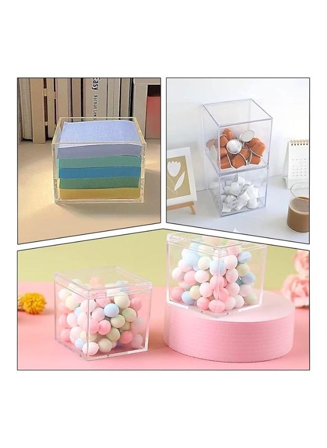 Clear Acrylic Box with Lid, Clear Acrylic Plastic Square Cube 4 Pack 5.5 x 5.5 x 5.5 cm Small Clear Plastic Storage Boxes Acrylic Cubes for Storage