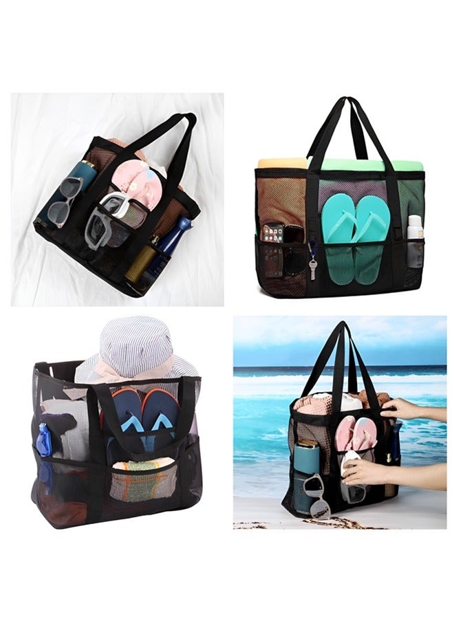 Mesh Beach Bag,lightweight & Foldable Beach Tote Bag with Zipper and Pockets Ideal for Your Family Beach Trip for Women,waterproof & Sandproof Mesh Bag for Beach Toys