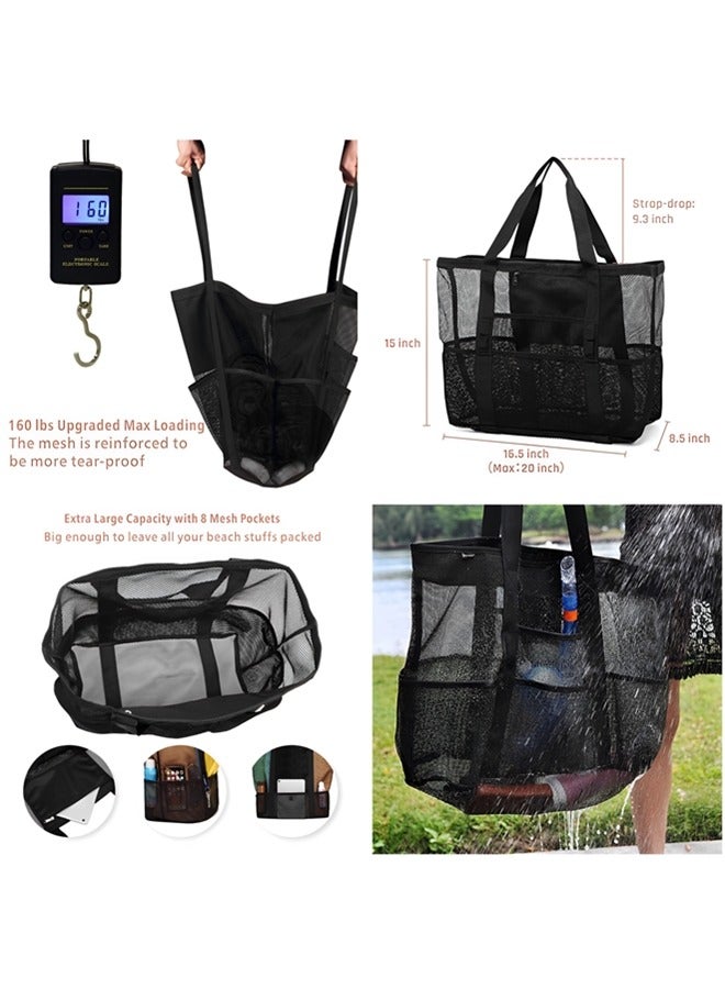 Mesh Beach Bag,lightweight & Foldable Beach Tote Bag with Zipper and Pockets Ideal for Your Family Beach Trip for Women,waterproof & Sandproof Mesh Bag for Beach Toys