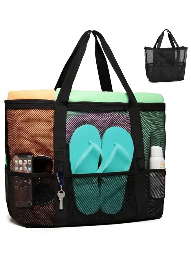 Beauenty Mesh Beach Bag,lightweight & Foldable Beach Tote Bag with Zipper and Pockets Ideal for Your Family Beach Trip for Women,waterproof & Sandproof Mesh Bag for Beach Toys - Image 1