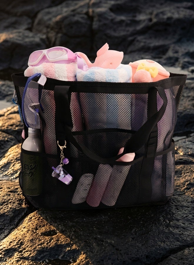 Beauenty Mesh Beach Bag,lightweight & Foldable Beach Tote Bag with Zipper and Pockets Ideal for Your Family Beach Trip for Women,waterproof & Sandproof Mesh Bag for Beach Toys - Image 2