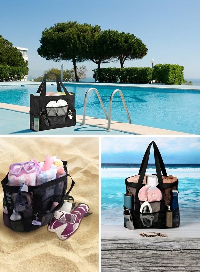 Beauenty Mesh Beach Bag,lightweight & Foldable Beach Tote Bag with Zipper and Pockets Ideal for Your Family Beach Trip for Women,waterproof & Sandproof Mesh Bag for Beach Toys - Image 3