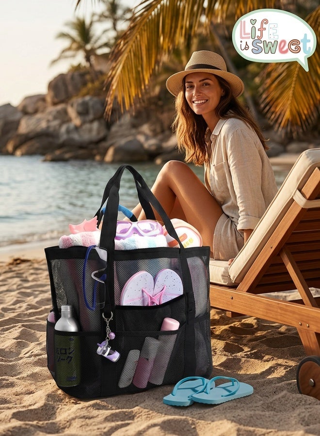 Beauenty Mesh Beach Bag,lightweight & Foldable Beach Tote Bag with Zipper and Pockets Ideal for Your Family Beach Trip for Women,waterproof & Sandproof Mesh Bag for Beach Toys - Image 4