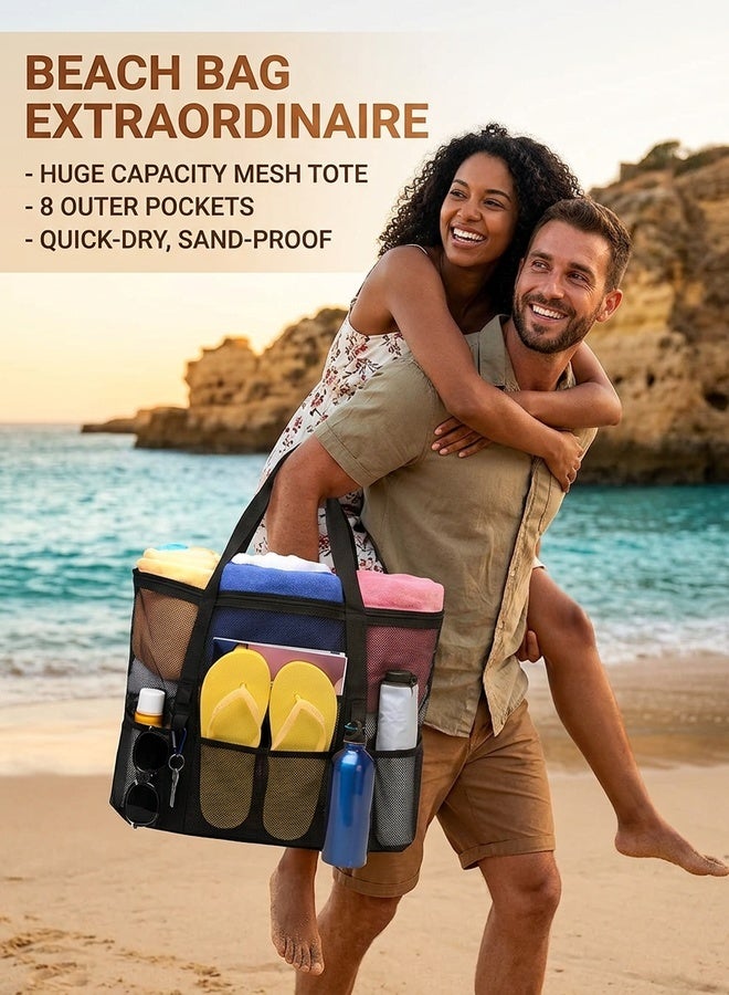 Beauenty Mesh Beach Bag,lightweight & Foldable Beach Tote Bag with Zipper and Pockets Ideal for Your Family Beach Trip for Women,waterproof & Sandproof Mesh Bag for Beach Toys - Image 5