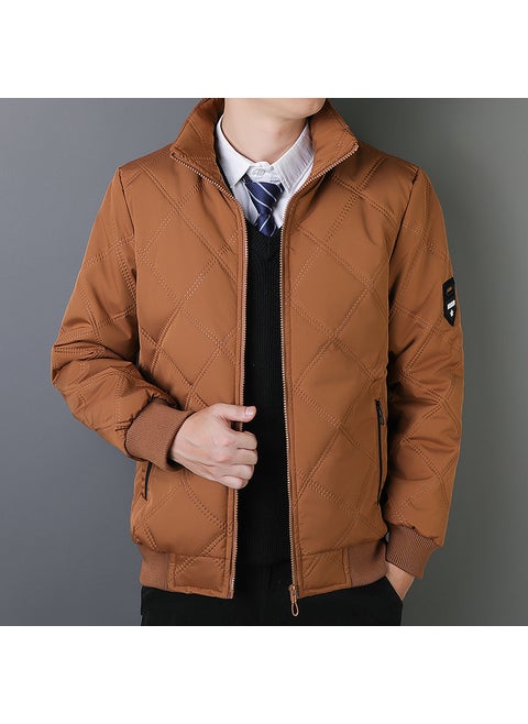 Mens Autumn Winter 2024 New Stand Collar Thickened Fleece-Lined Cotton Coat Casual Parkas With Padded Jacket Earthy yellow