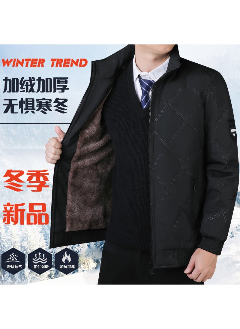 Generic - Mens Autumn Winter 2024 New Stand Collar Thickened Fleece-Lined Cotton Coat Casual Parkas With Padded Jacket Earthy yellow - Image 1