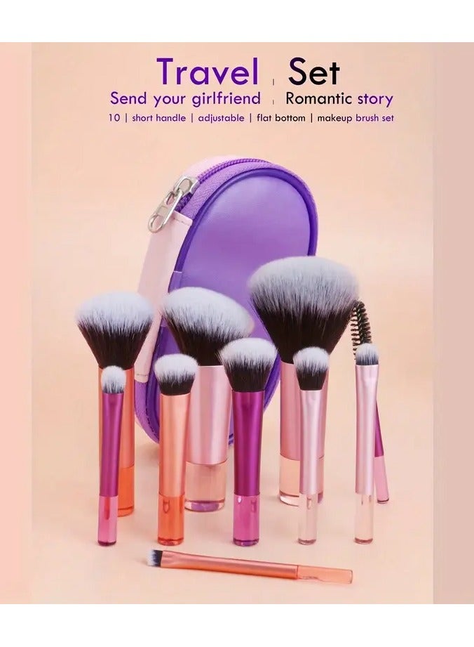 Rozino 10-Piece Portable Travel Makeup Brush Set with Nylon Bristles, Unscented Wand Brushes for All Skin Types, Includes Blush, Powder, Eyeshadow, Mascara, Eyebrow, and Blending Brushes in Carrying Case - Image 4
