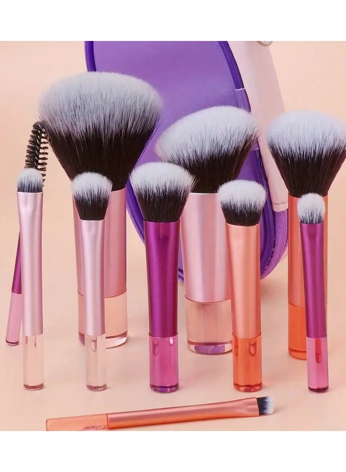 Rozino 10-Piece Portable Travel Makeup Brush Set with Nylon Bristles, Unscented Wand Brushes for All Skin Types, Includes Blush, Powder, Eyeshadow, Mascara, Eyebrow, and Blending Brushes in Carrying Case - Image 2