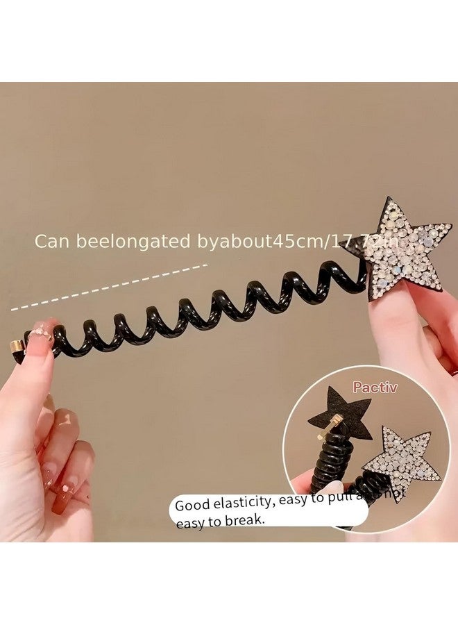 KARDIFF Black Telephone Wire Hair Bands for Kids, Cute Star Phone Cord Spiral Hair Ties,Full Stertchy Rubber Band for Cute Babies Hair Styling,Ponytail Holder Accessories 2Pcs/Set - Image 3