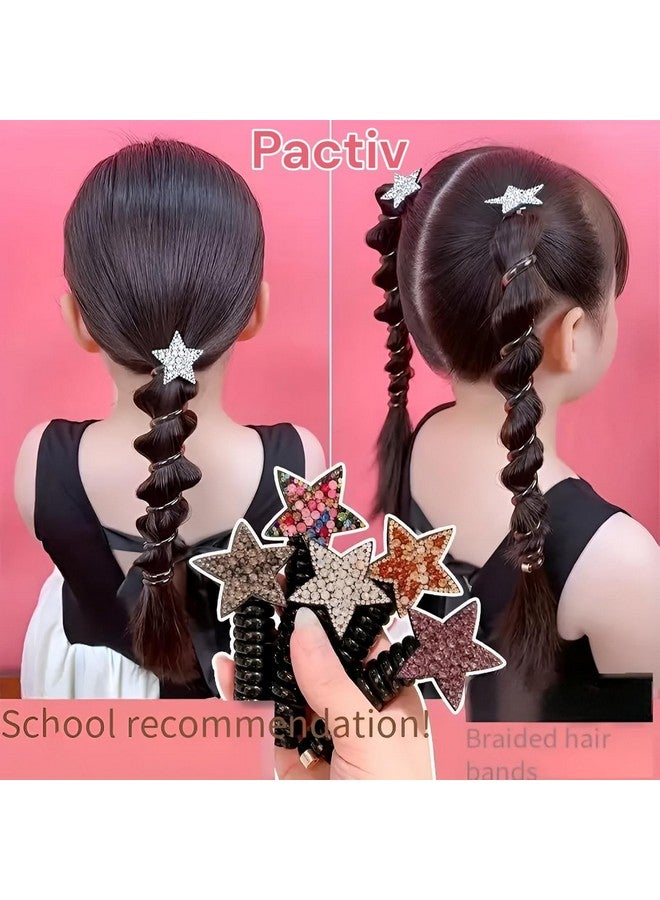 KARDIFF Black Telephone Wire Hair Bands for Kids, Cute Star Phone Cord Spiral Hair Ties,Full Stertchy Rubber Band for Cute Babies Hair Styling,Ponytail Holder Accessories 2Pcs/Set - Image 2