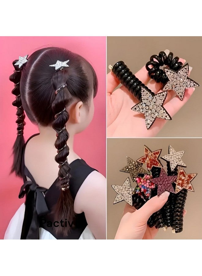 KARDIFF Black Telephone Wire Hair Bands for Kids, Cute Star Phone Cord Spiral Hair Ties,Full Stertchy Rubber Band for Cute Babies Hair Styling,Ponytail Holder Accessories 2Pcs/Set - Image 1