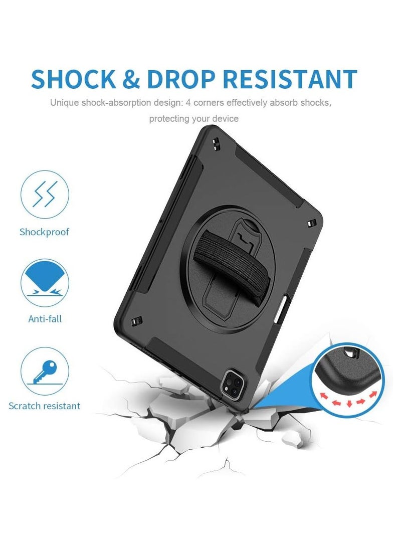 عام حافظة واقية للأطفال متوافقة مع آي باد برو 11 بوصة 2024 (5 جنرال) غطاء متين مقاوم للصدمات مع مسنده / حزام اليد لباد برو 11 بوصة - Image 3