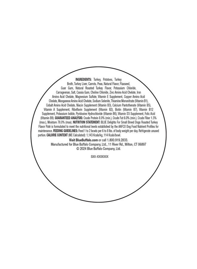 بلو بافلو طعام بلو بافالو ديلايتس الطبيعي للكلاب البالغة من سلالات صغيرة، بنكهة الديك الرومي المشوي في عصير لذيذ، 3.5 أونصة (عبوة من 12 قطعة) - Image 2