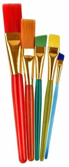 Synthetic Flat Paint Brush for Oil, Acrylic Paintings - Painting Art Accessories Multicolored - 5Pcs - Image 5