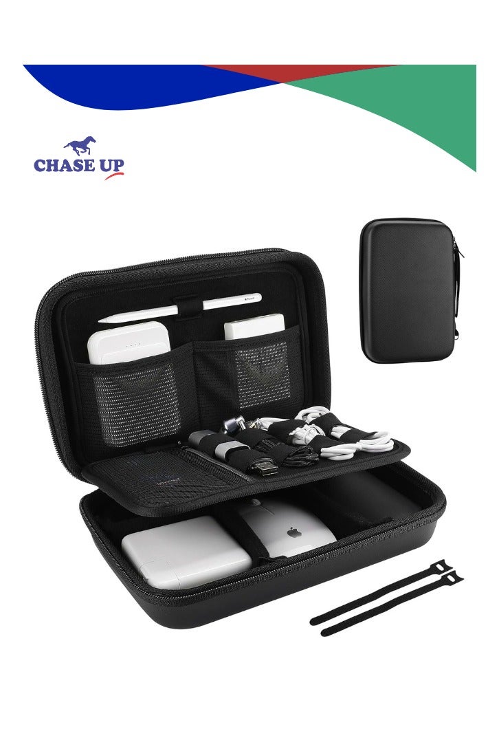 Chase Up Hard Travel Electronic Organizer Case for MacBook Power Adapter Chargers Cables Power Bank Apple Magic Mouse Apple Pencil USB Flash Disk SD Card Small Portable Accessories Bag -Black - Image 1