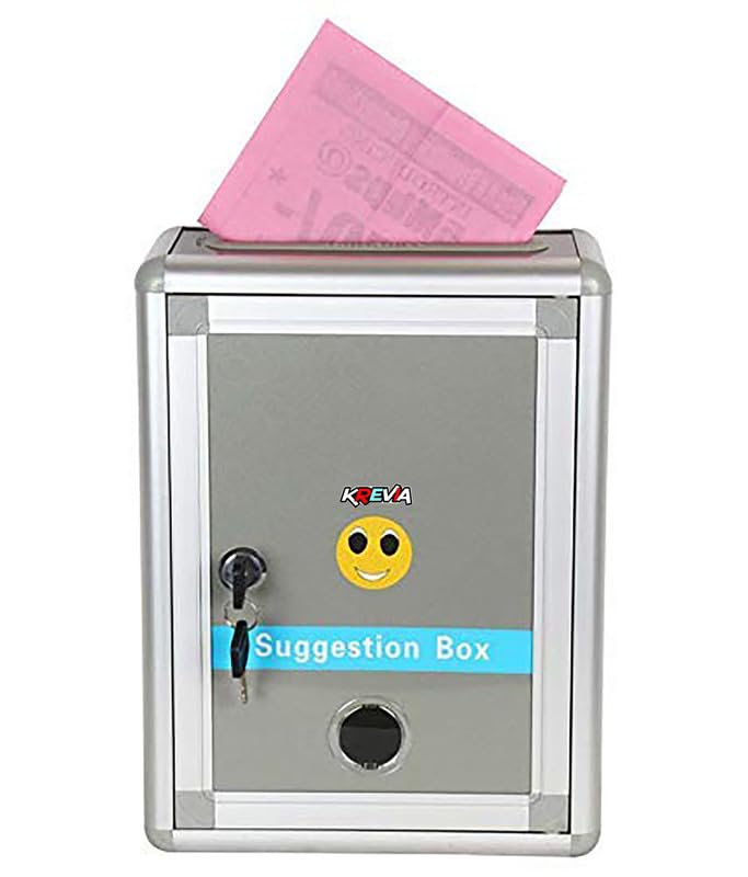 Krevia Ticket Box Letter Box for Home or Office Comment Box with Lock Table top or Wall mounting, 6 Replaceable Labels - 1pc (Silver Color - Image 4