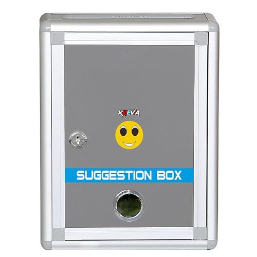 Krevia Ticket Box Letter Box for Home or Office Comment Box with Lock Table top or Wall mounting, 6 Replaceable Labels - 1pc (Silver Color - Image 1
