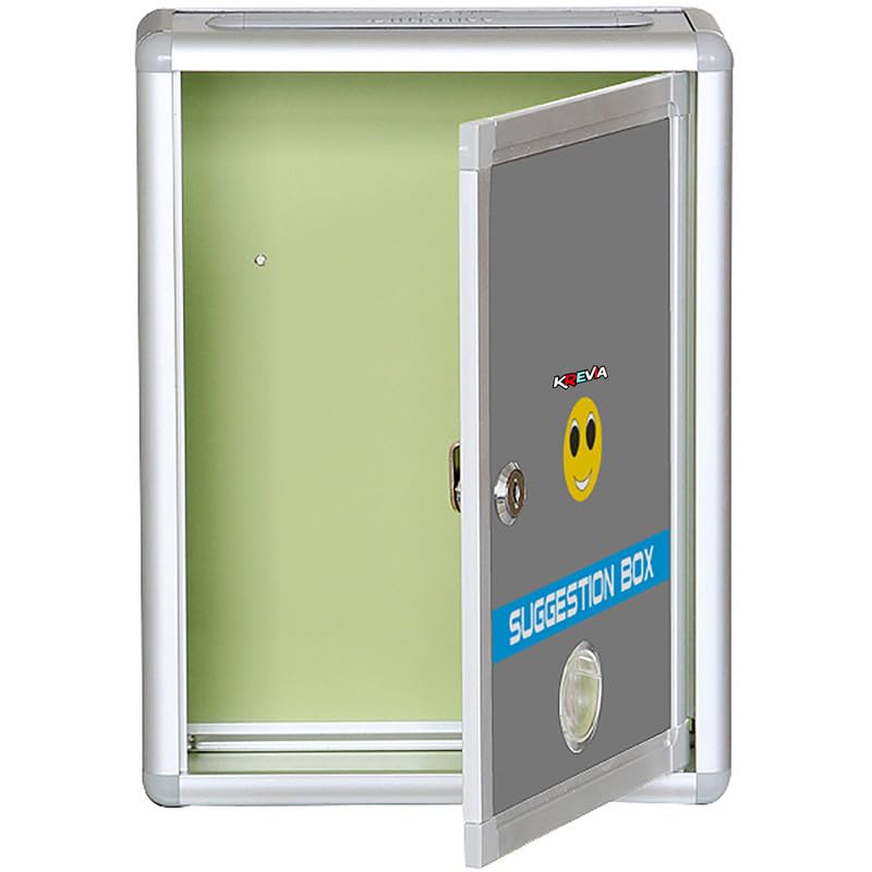 Krevia Ticket Box Letter Box for Home or Office Comment Box with Lock Table top or Wall mounting, 6 Replaceable Labels - 1pc (Silver Color - Image 2