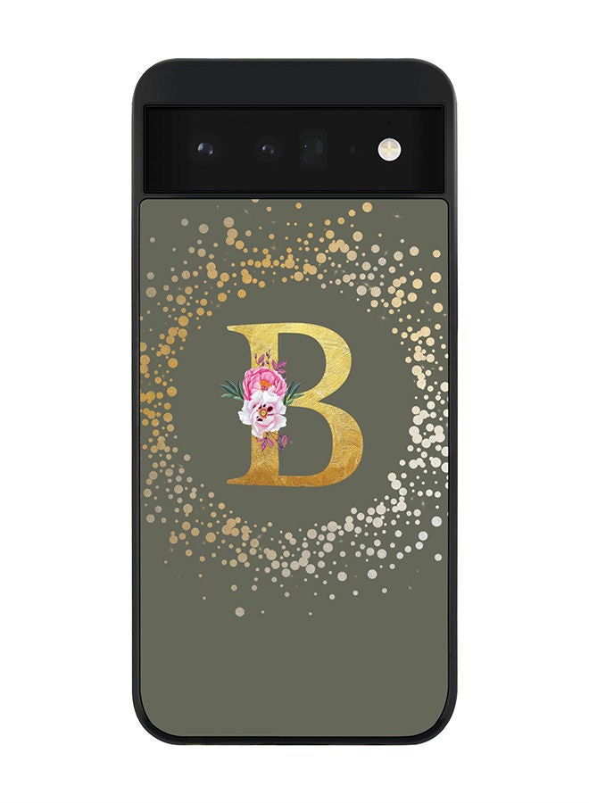 Stylizedd Rugged Black edge case for Google Pixel 6 5G Slim fit Soft Case Flexible Rubber Edges Anti Drop TPU Gel Thin Cover - Custom Monogram Initial Letter Floral Pattern Alphabet - B (Olive Green ) - Image 1