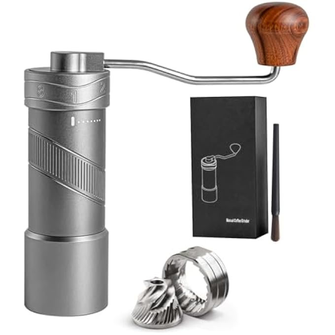 Gocoffun Manual Coffee Grinder Stainless Steel Conical Burr Coffee Grinder Manual Accurate Numerical External Adjustable Grinding Setting Suitable For Espresso And French Pressed Coffee Gray - Image 1