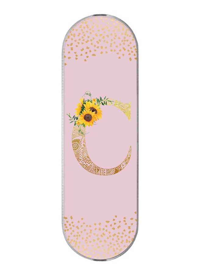 3-In-1 Universal Mobile Phone Grip Holder- Custom Monogram Initial Letter Mandala Floral Pattern Alphabet - C (Pink)