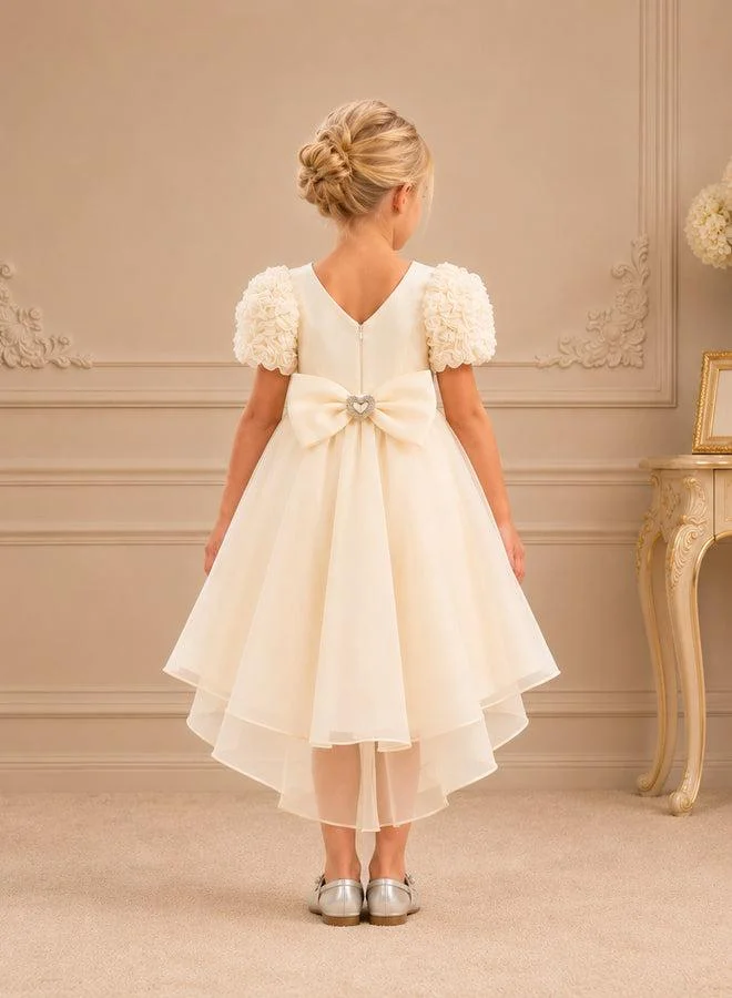 فيا بامبينو Champagne Rosette Puff-Sleeve Heart-Bow Dress 3356