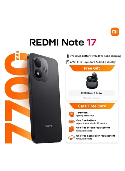 صفقة شاومي Redmi Note 17 Dual SIM 4G Black 6GB RAM 256GB With Free Buds 8 Active (Color of Gift May Vary) - Middle East Version على Noon EG