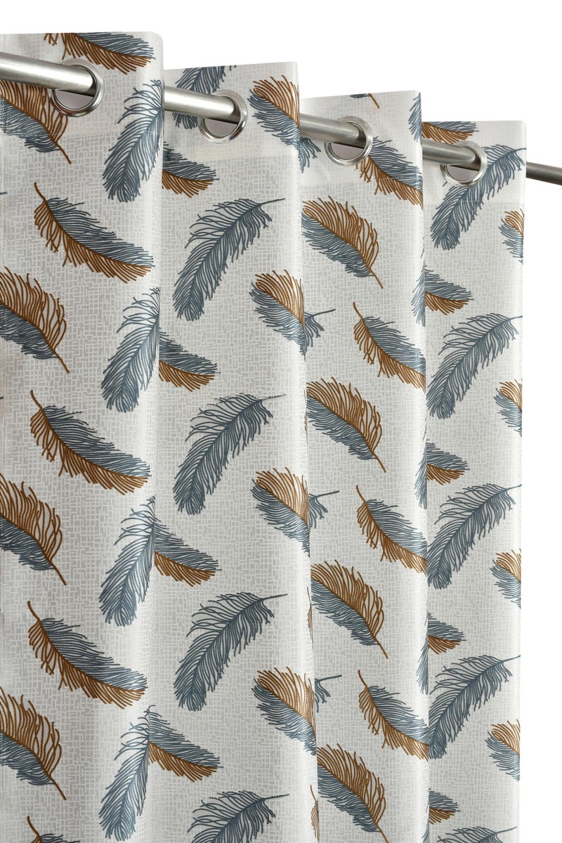 YUKANY Polyester Feather Printed Curtains 9 Feet Long Set of 5 for Window & Door, Living Room, Bedroom | Eyelet | Parda | Grey - Image 2