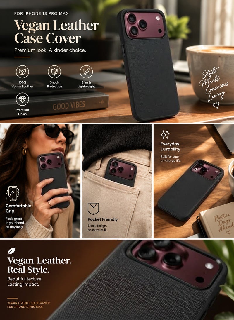 MARGOUN For iPhone 18 Pro Max Case Textured Vegan Leather Cover Slim Anti-Slip Shield Black-1 - Image 5