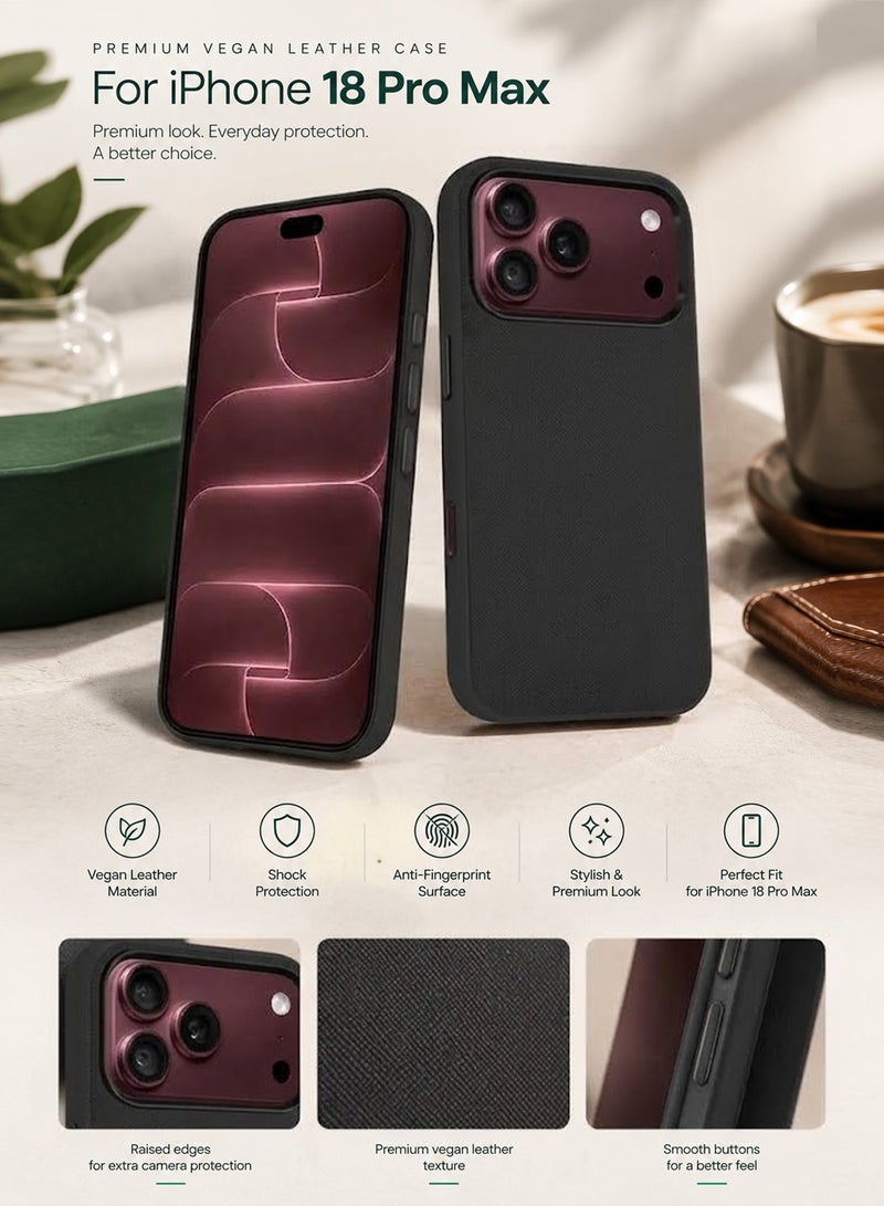 MARGOUN For iPhone 18 Pro Max Case Textured Vegan Leather Cover Slim Anti-Slip Shield Black-1 - Image 4