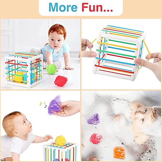 6 PCS MULTI SENSORY SHAPE SORTING CUBE TOYS FOR KIDS WITH ELASTIC BANDS, 6 DIFFERENT SHAPE SORTER BLOCKS FOR KIDS | LEARNING STACKING SORTING BLOCKS TOYS FOR KIDS TODDLERS 1+ YEARS BOY GIRL - Image 5