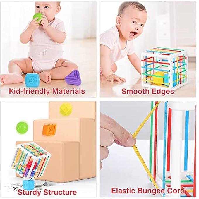 6 PCS MULTI SENSORY SHAPE SORTING CUBE TOYS FOR KIDS WITH ELASTIC BANDS, 6 DIFFERENT SHAPE SORTER BLOCKS FOR KIDS | LEARNING STACKING SORTING BLOCKS TOYS FOR KIDS TODDLERS 1+ YEARS BOY GIRL - Image 4